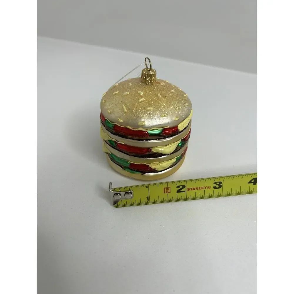 Double Cheeseburger Glass Hand Blown Christmas Ornament Handmade Vintage EUC